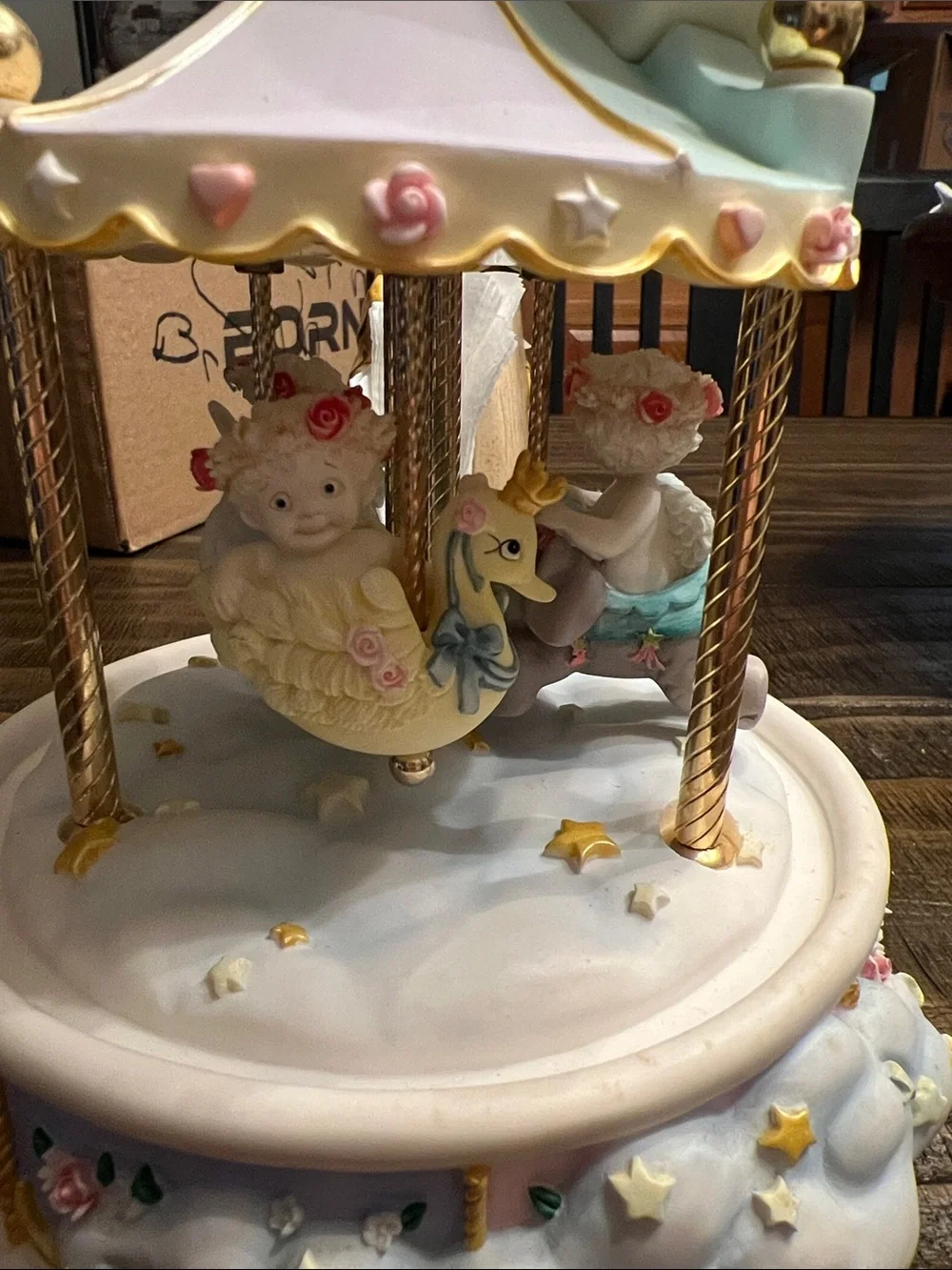 White and Pink Carousel Music Box Clock - Decorative Home Wall Decor